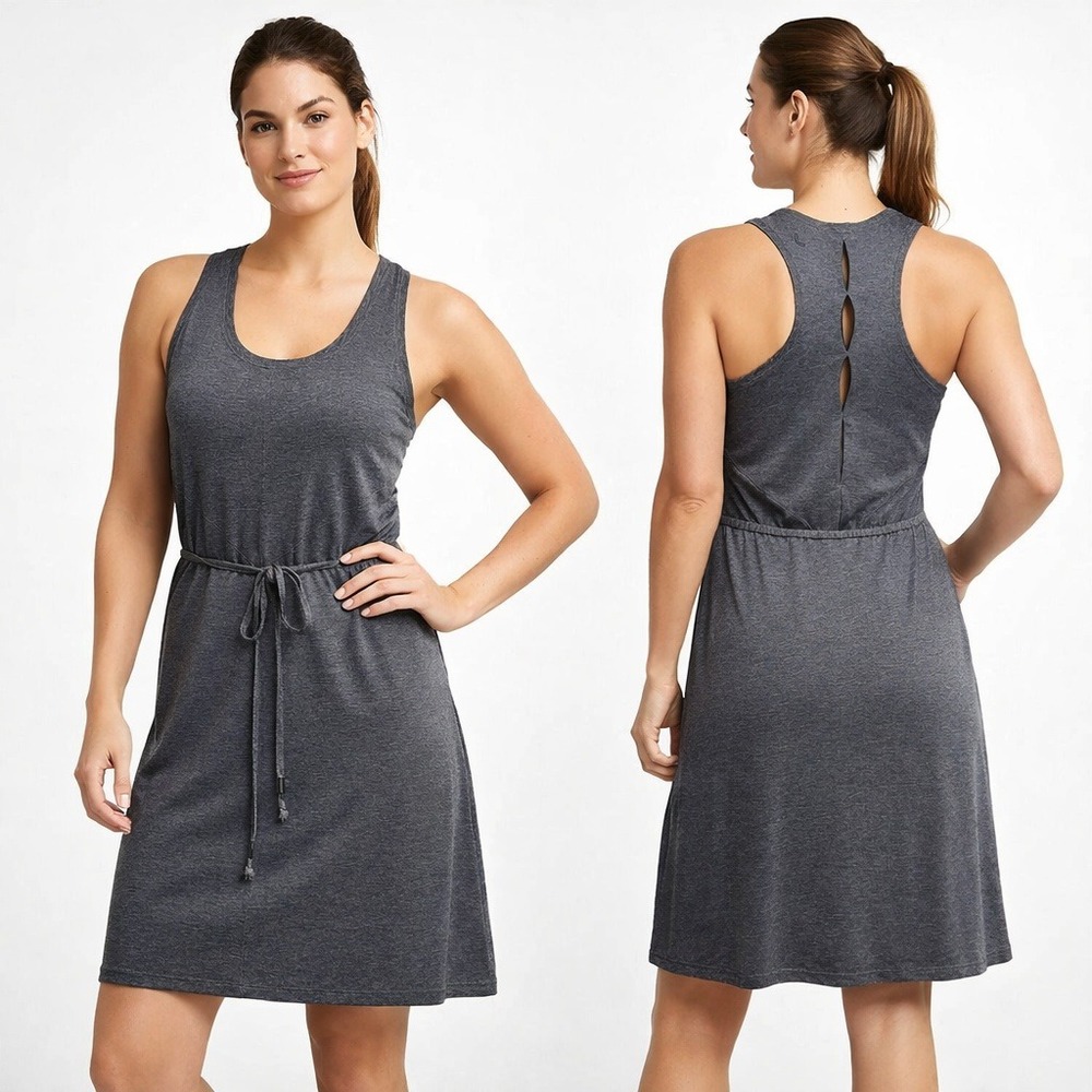 Lole Womens S Gray‎ Racerback Keyhole Athletic Dress Drawstring Waist Stretch